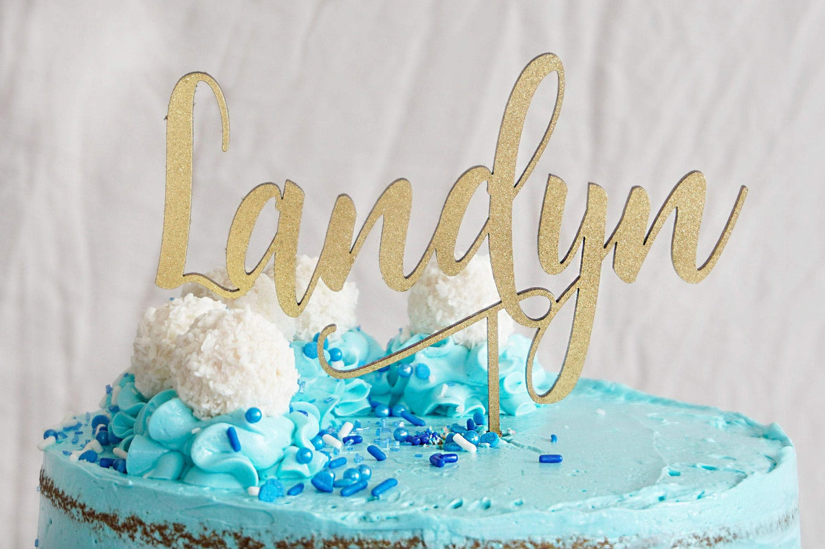 Name Birthday Cake Topper | Custom Cake Topper Personalized  | Gold, Silver, Rose Gold, &amp; Wood Cake Topper | Baby Shower Cake Topper