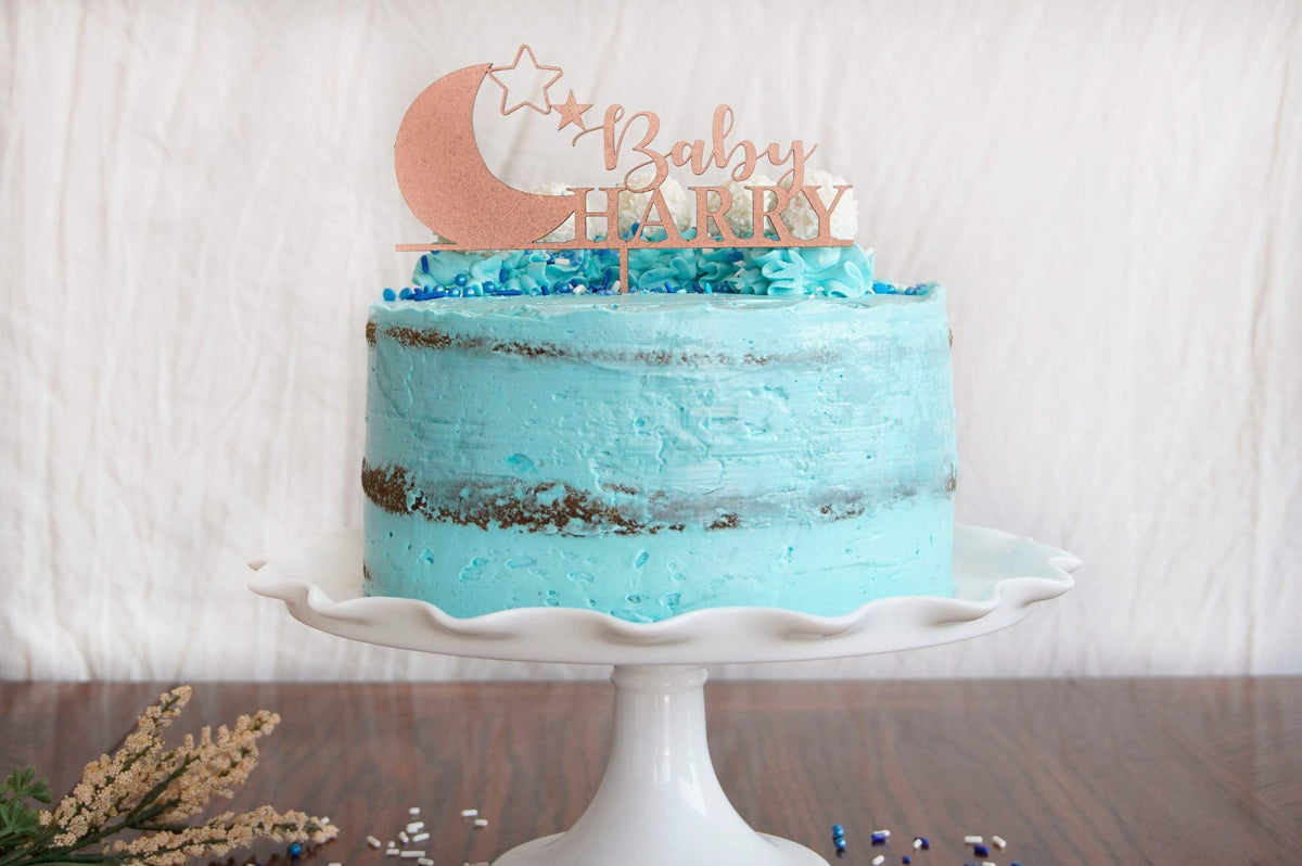 Custom Baby Shower Cake Topper | Personalized Baby Name Cake Topper | Moon N&amp;#39; Stars Cake Topper | Acrylic or Wood Cake Topper | Boy or Girl