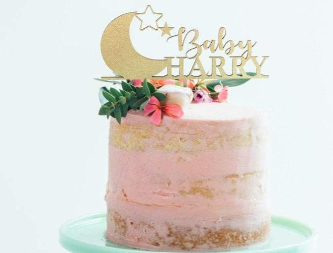 Custom Baby Shower Cake Topper | Personalized Baby Name Cake Topper | Moon and Stars Cake Topper | designLEE Studio