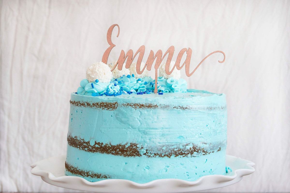 Name Birthday Cake Topper | Custom Cake Topper Personalized  | Gold, Silver, Rose Gold, &amp; Wood Cake Topper | Baby Shower Cake Topper
