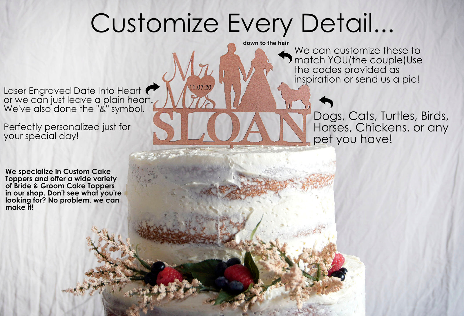 Personalized Wedding Couple Cake Topper | Custom Silhouette Cake Topper
