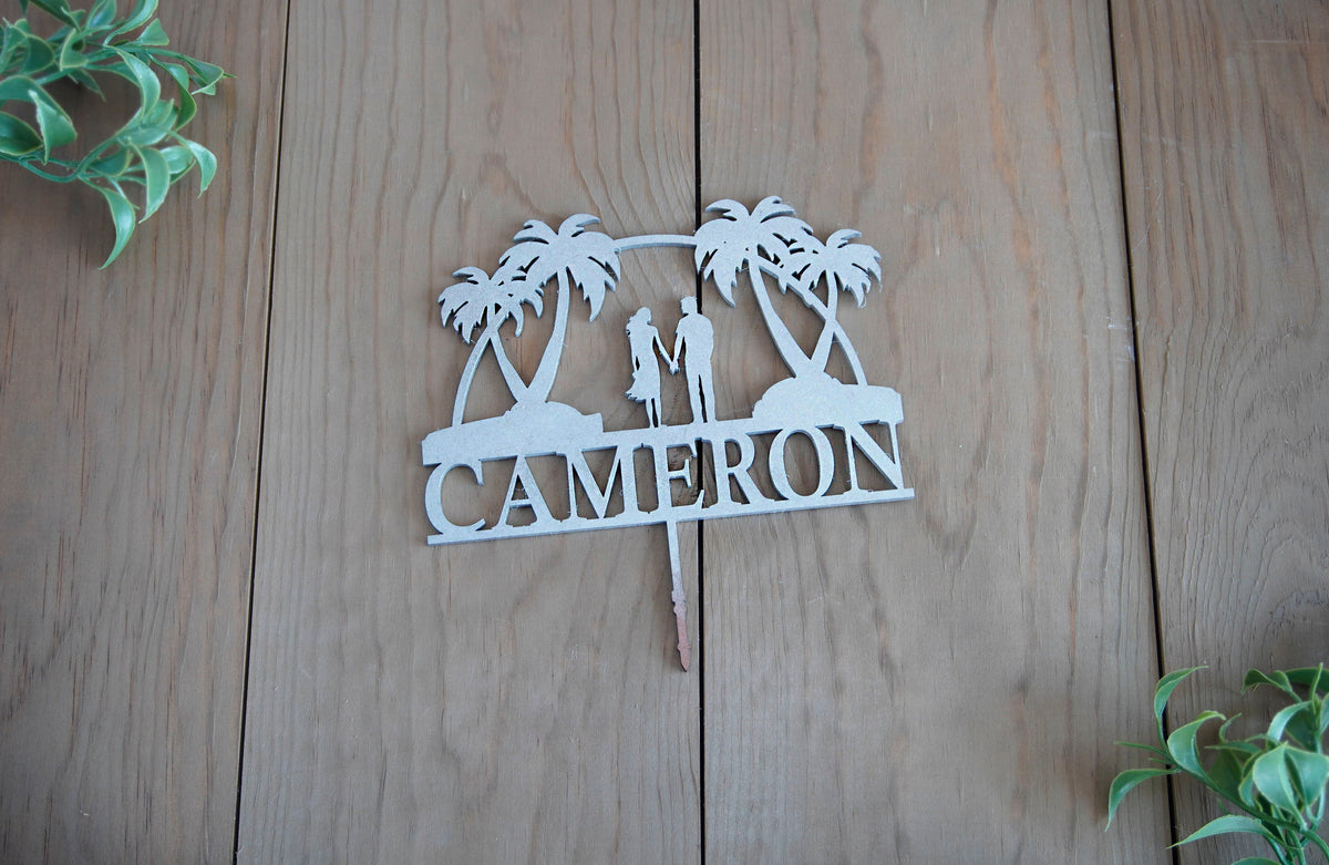 Scenic Beach Wedding Cake Topper | Tropical Beach Cake Topper | Custom Couple Wedding Cake Topper | Bride and Groom Cake Topper for Weddings