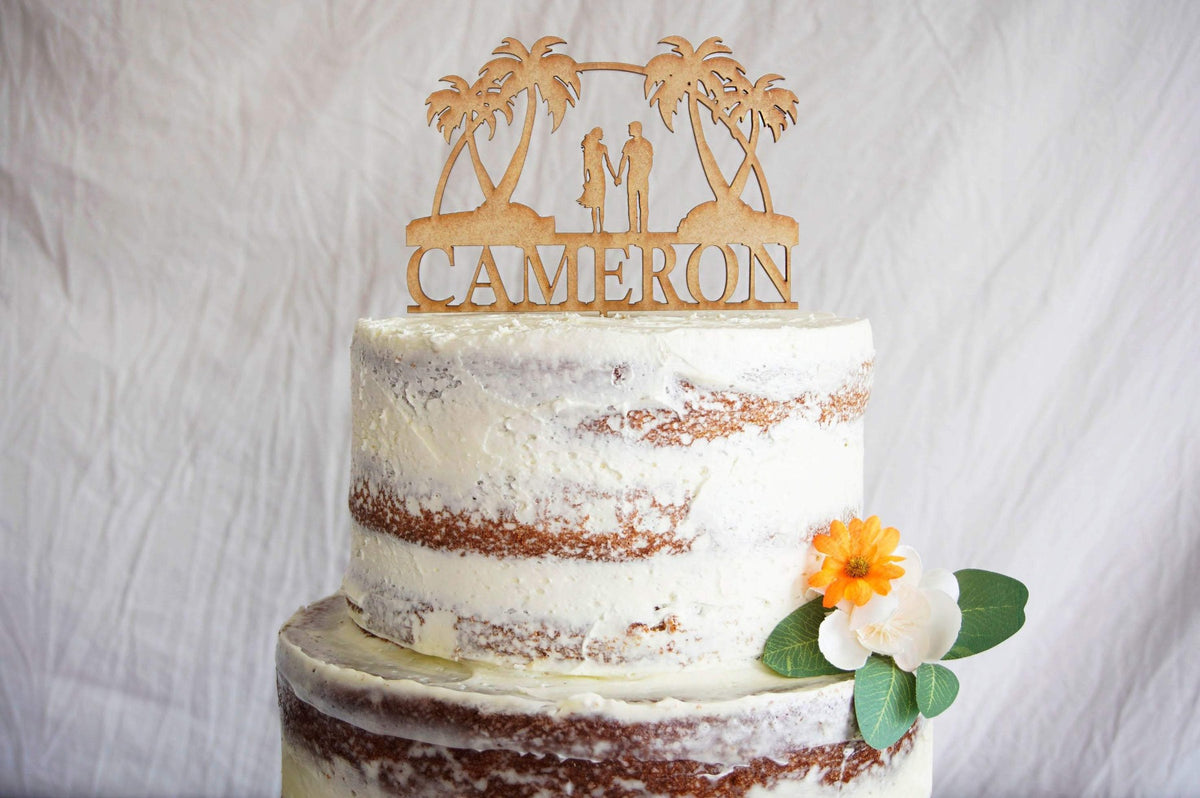 Scenic Beach Wedding Cake Topper | Tropical Beach Cake Topper | Custom Couple Wedding Cake Topper | Bride and Groom Cake Topper for Weddings
