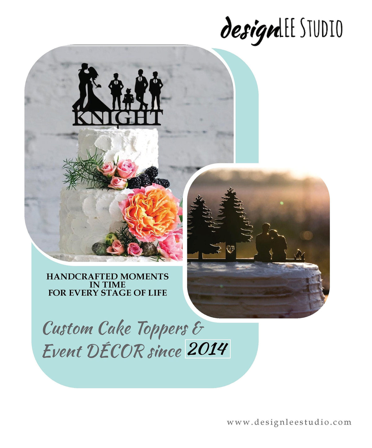 Elegant Script Name Wedding Cake Topper | Custom Anniversary Cake Topper Personalized | Gold, Silver, &amp; Rose Gold Wood Cake Topper