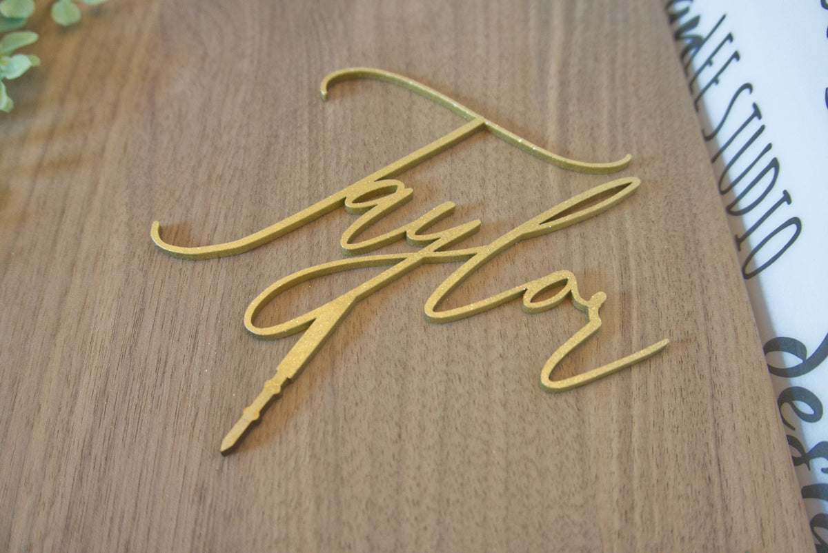 Elegant Script Name Wedding Cake Topper | Custom Anniversary Cake Topper Personalized | Gold, Silver, &amp; Rose Gold Wood Cake Topper