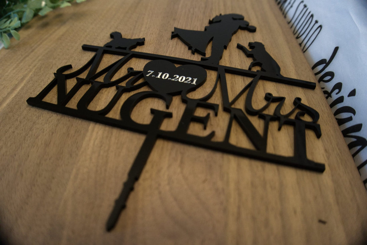 Personalized Wedding Couple Cake Topper | Custom Silhouette Cake Topper | Bride/Groom Dog Cake Topper Acrylic or Wood Wedding Cake Toppers