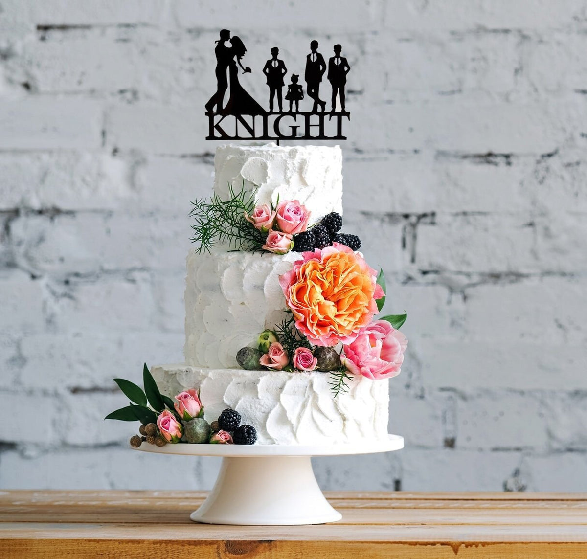 Custom Silhouette Couple Cake Topper | Personalized Bride &amp; Groom Wedding Cake Topper | Kids, Pets, or Dogs Cake Topper by designLEE Studio