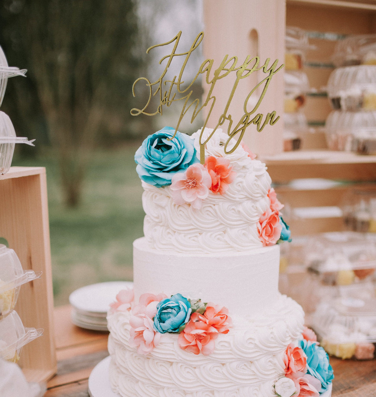 Custom Happy 21st Birthday Cake Topper | Personalized Birthday Cake Topper for Any Age | Script Name Birthday Cake Topper Made with Wood