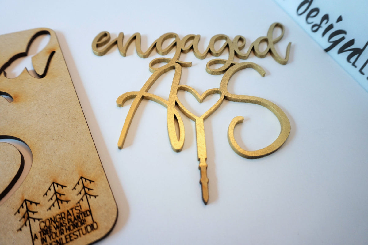 Custom Engagement Cake Topper Personalized Script Initials Cake Topper Gold Wedding Cake Topper Heart Cake Topper Wood Cake Topper