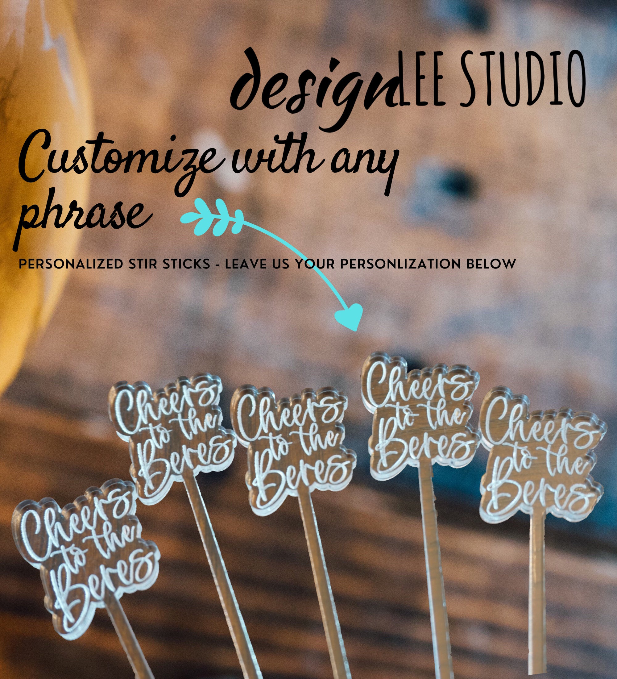Personalized Drink Stirrers for Wedding  Custom Phrase Stir-Swizzle S -  designLEE Studio