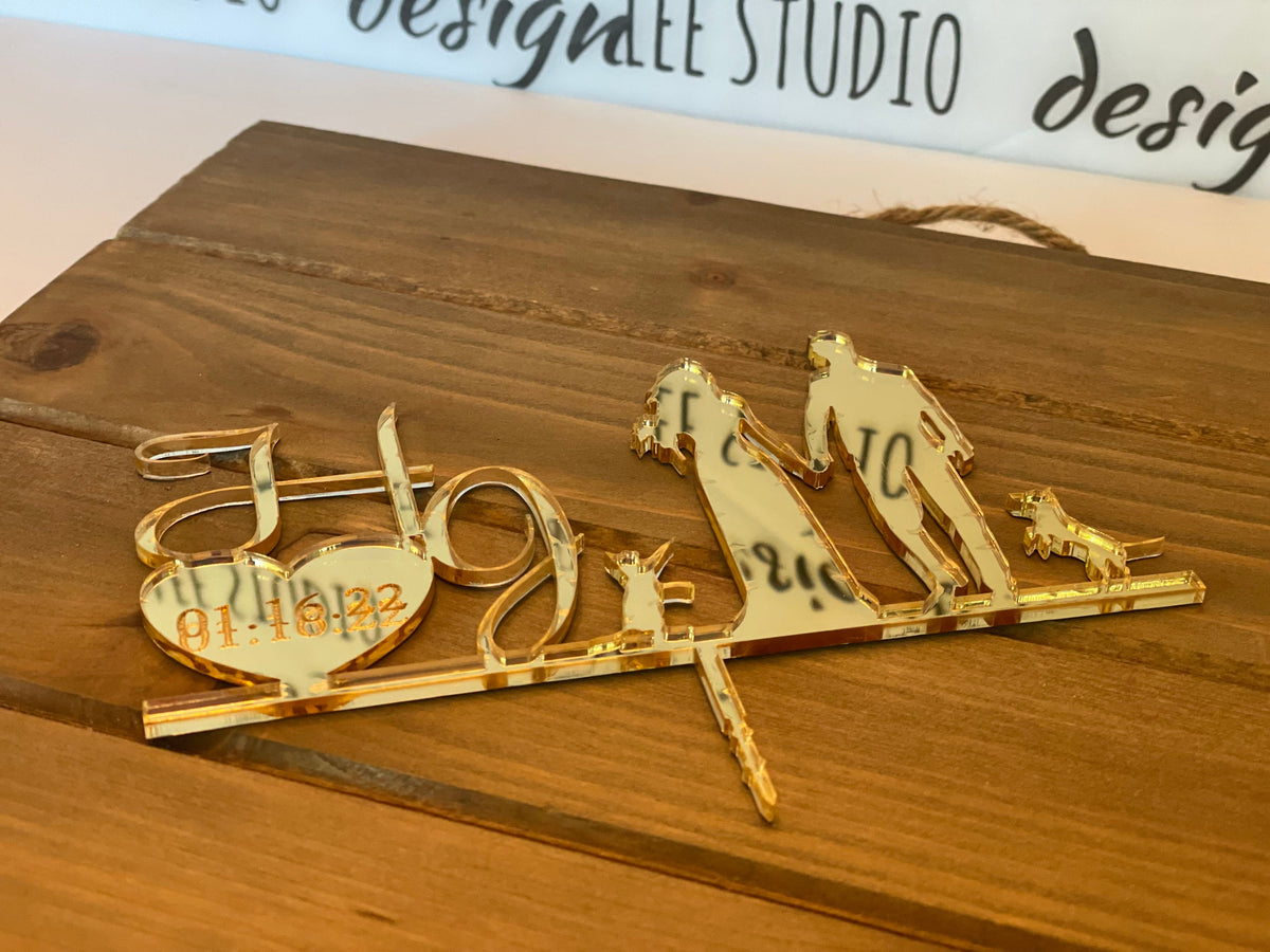 Custom Silhouette Couple Cake Topper | Personalized Bride &amp; Groom Wedding Cake Topper | Kids, Pets, or Dogs Cake Topper by designLEE Studio