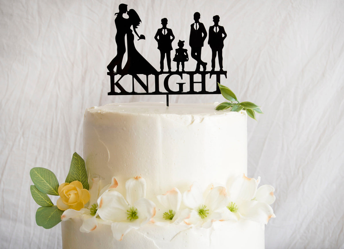 Personalized Wedding Couple Cake Topper | Custom Silhouette Cake Topper | Bride/Groom Dog Cake Topper Acrylic or Wood Wedding Cake Toppers