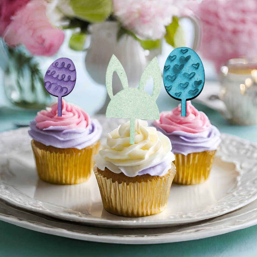 Wood Easter Cupcake Topper CupCake Topper for Easter Party Decorations Easter Bunny Cake Topper Easter Egg Wood Cupcake Toppers