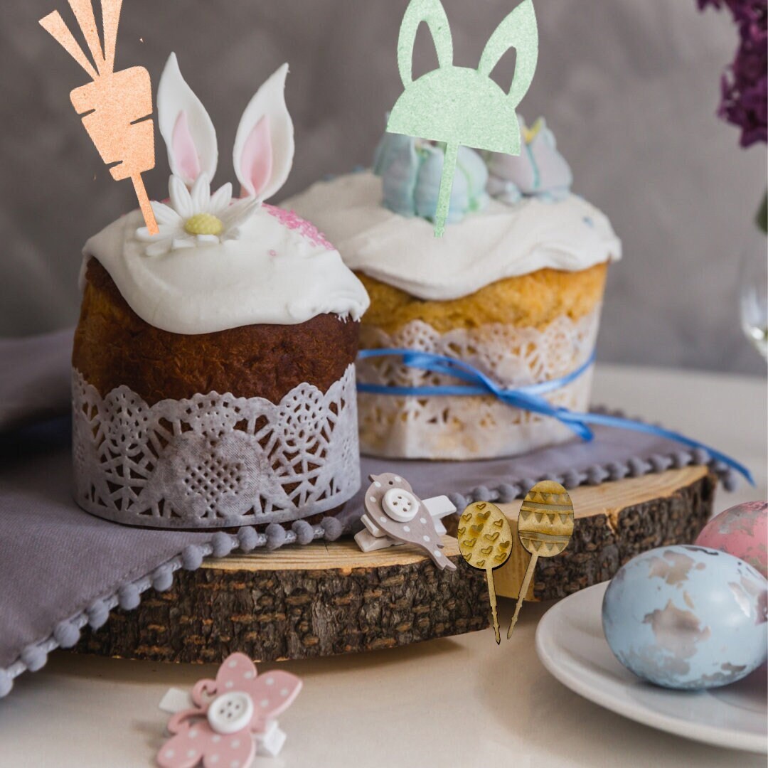 Wood Easter Cupcake Topper CupCake Topper for Easter Party Decorations Easter Bunny Cake Topper Easter Egg Wood Cupcake Toppers