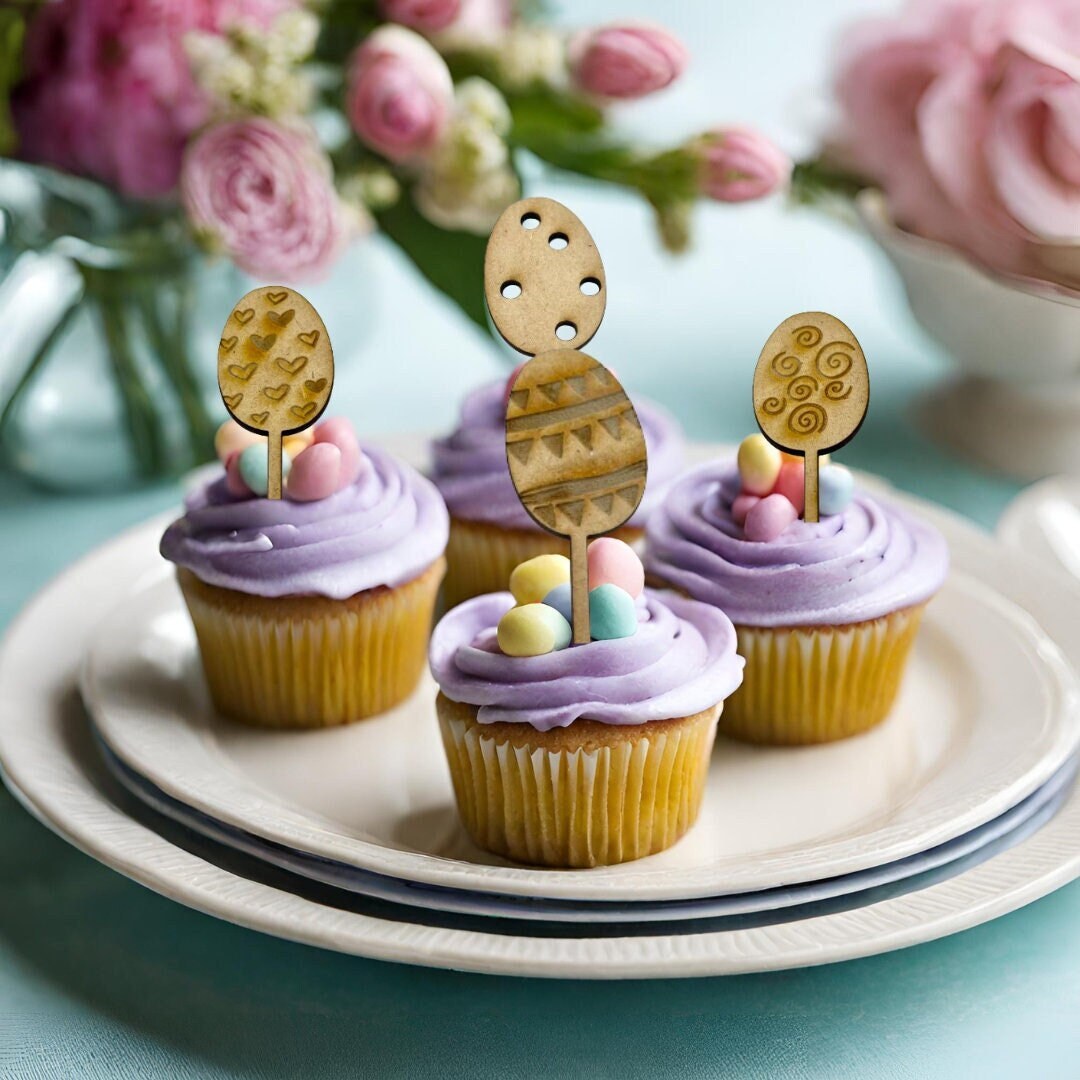 Wood Easter Cupcake Topper CupCake Topper for Easter Party Decorations Easter Bunny Cake Topper Easter Egg Wood Cupcake Toppers