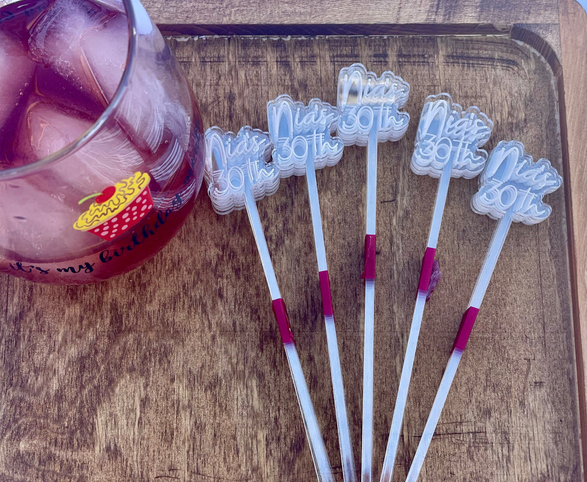Custom Birthday Drink Stirrers Personalized Logo Drink Stir Sticks Wedding Swizzle Stick Cocktail Stirrer Drink Topper Birthday Decor Gift