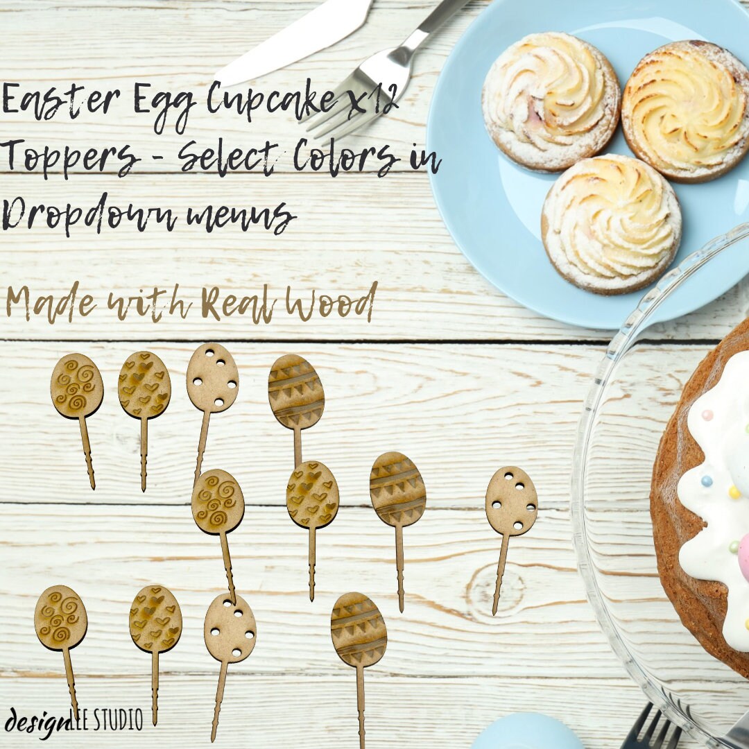 Wood Easter Cupcake Topper CupCake Topper for Easter Party Decorations Easter Bunny Cake Topper Easter Egg Wood Cupcake Toppers
