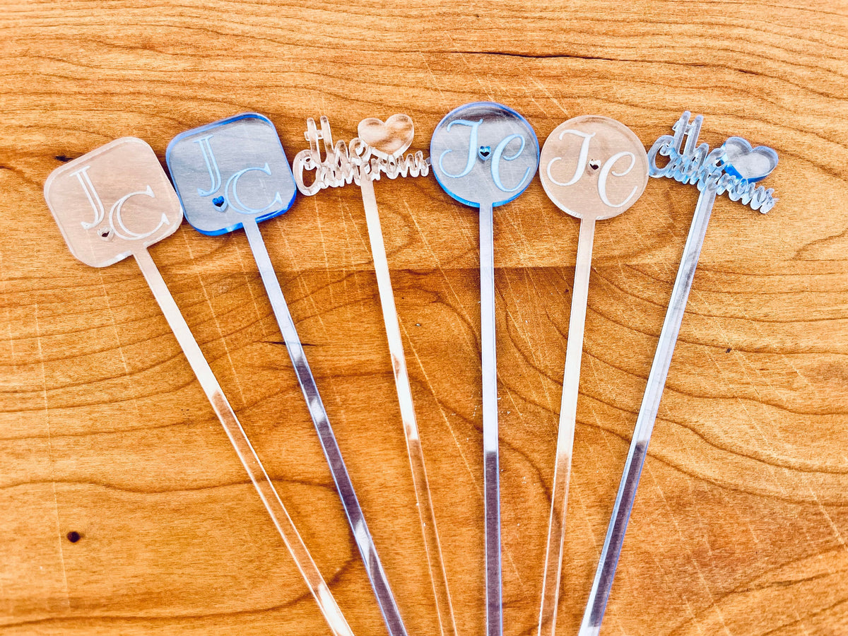 Custom Wedding Drink Stirrer Personalized Acrylic Stir Sticks for Birthday Swizzle Stick Cocktail Stirrer Drink Topper Initial Drink Stirrer