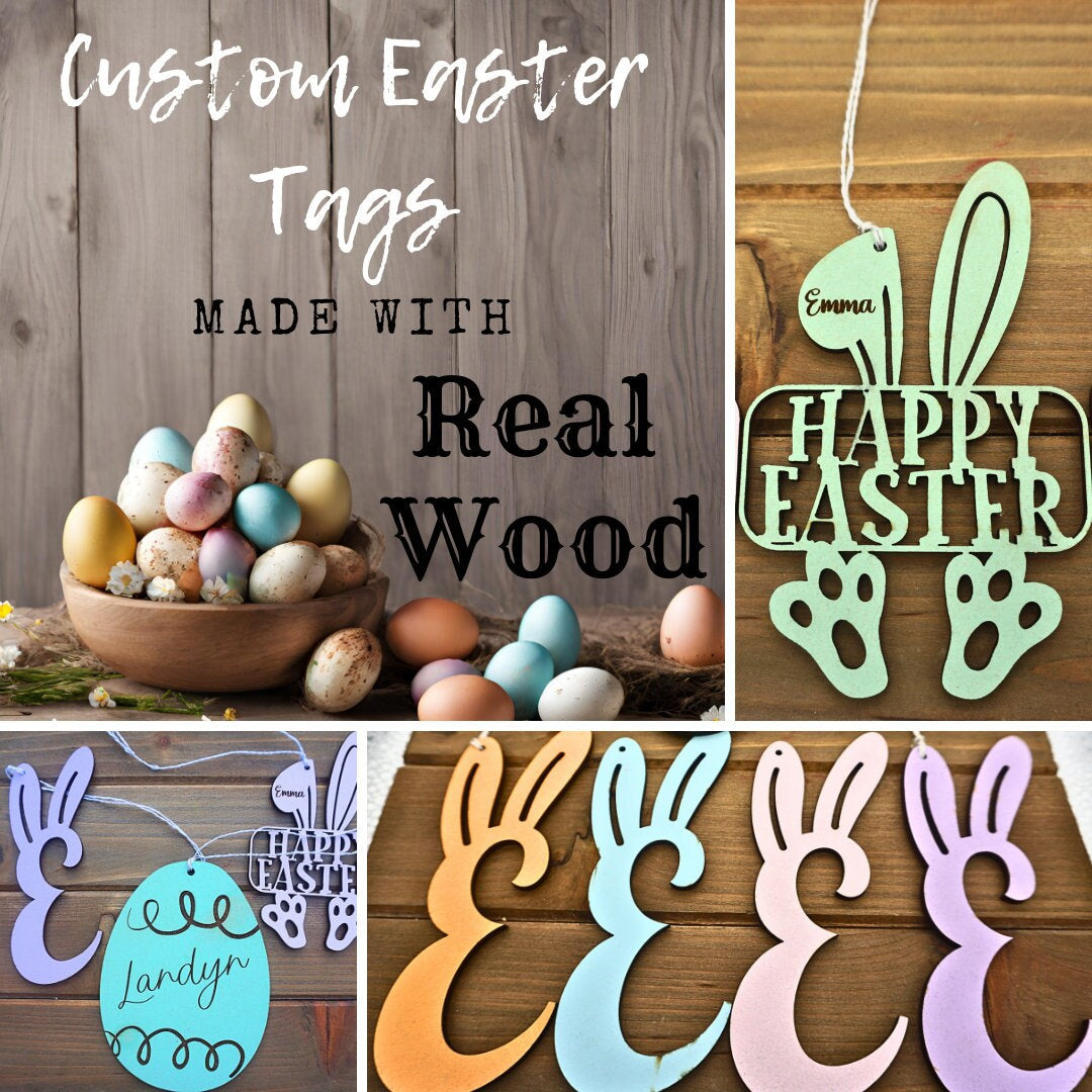 Personalized Easter Basket Tag Custom Easter Gift Tag Easter Name Tag Kid Easter Basket Tag Made with Wood Easter Tags Wood Easter Decor