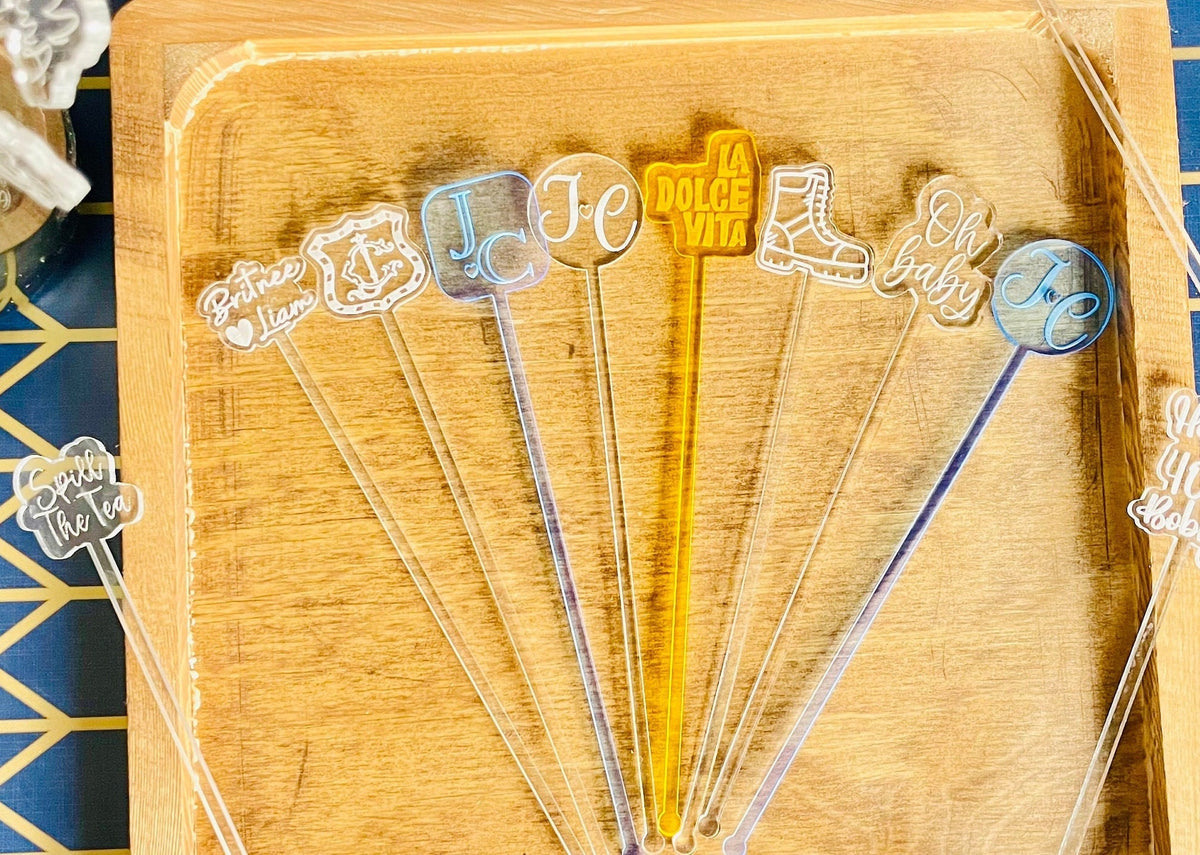 Custom Wedding Drink Stirrer Personalized Acrylic Stir Sticks for Birthday Swizzle Stick Cocktail Stirrer Drink Topper Initial Drink Stirrer