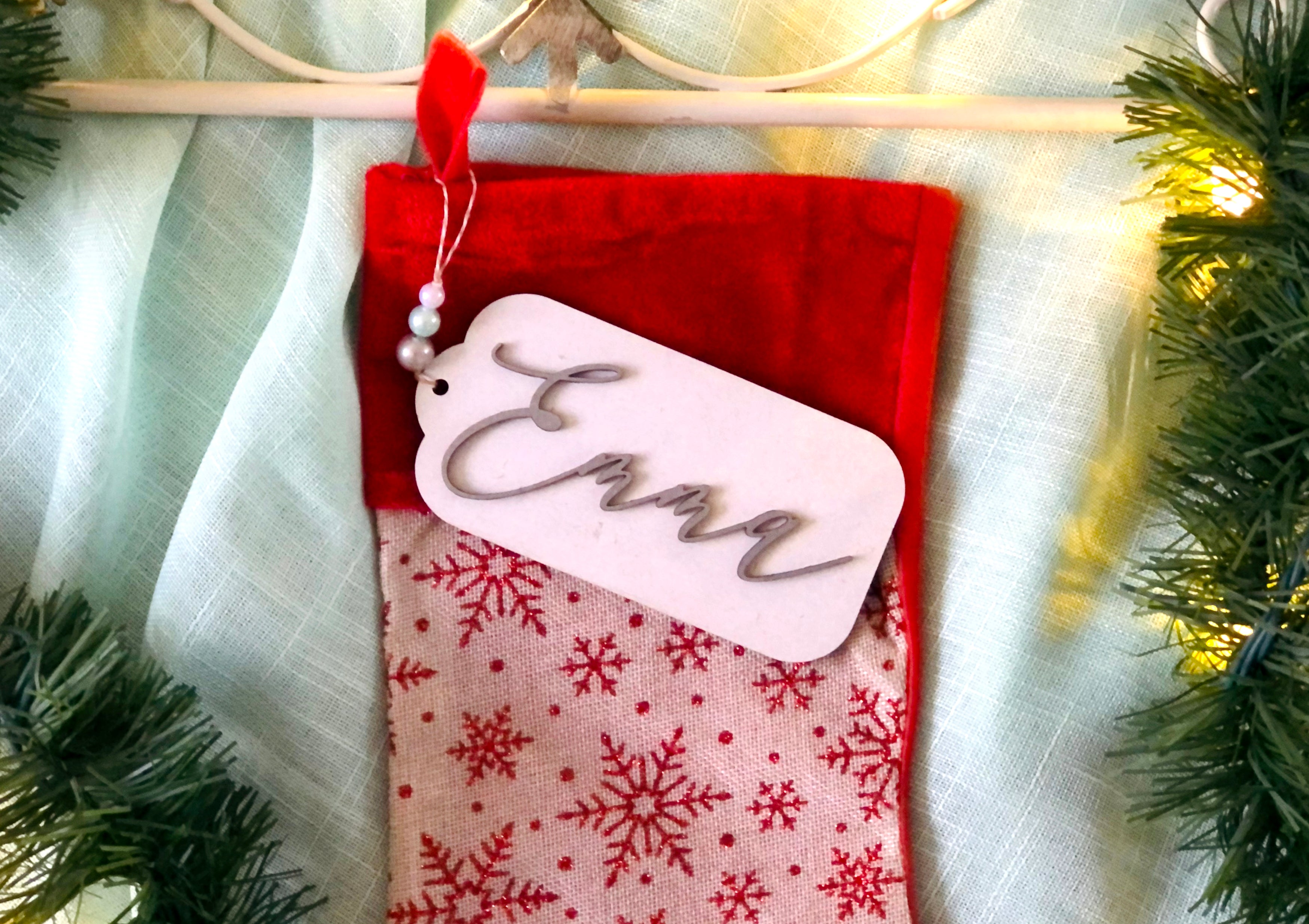 BEST SELLER ENGRAVED Christmas Stocking Name Tag. Pet Wooden 