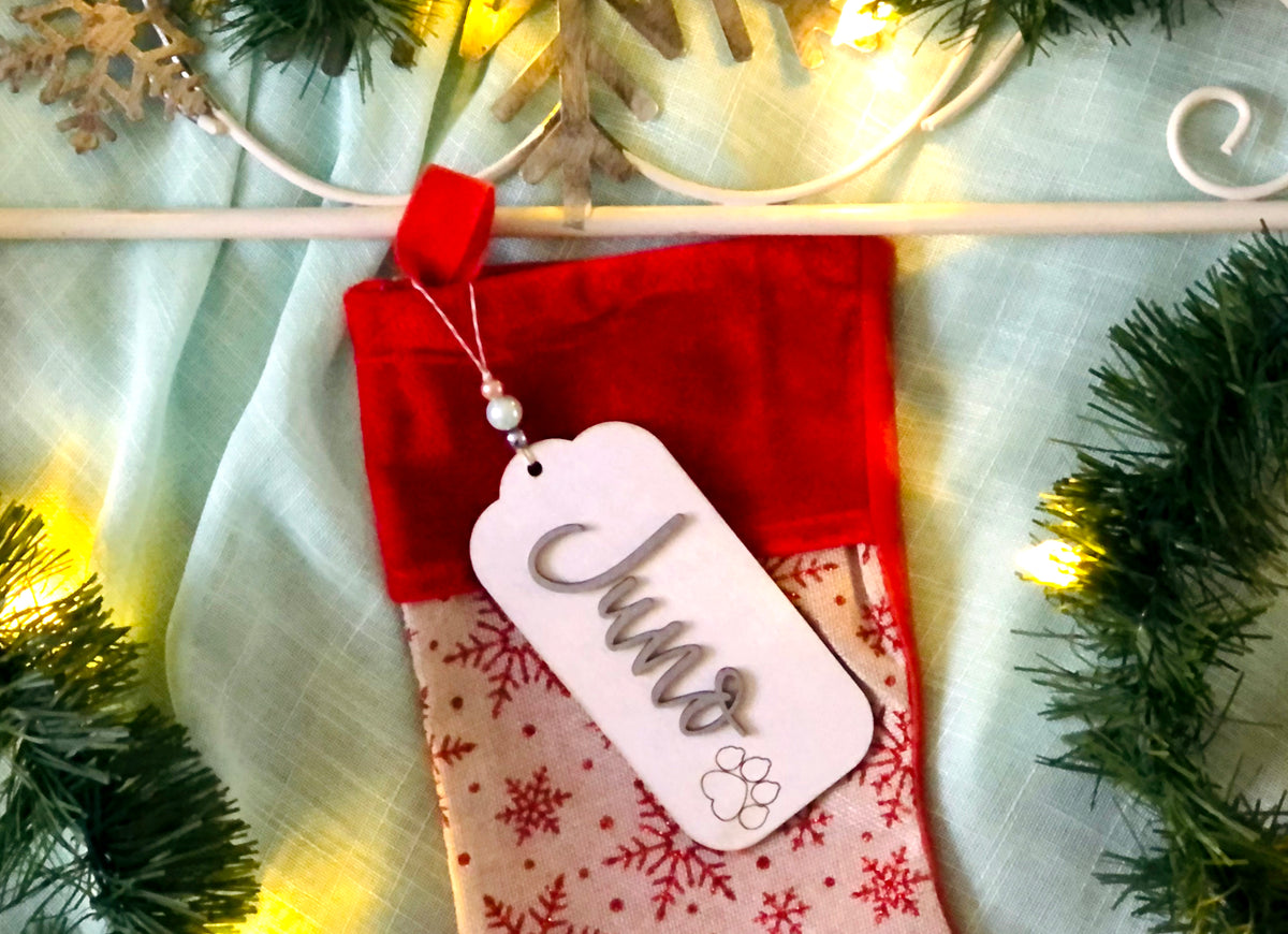 Personalized Wooden Christmas family pet Stocking Name Gift Tags