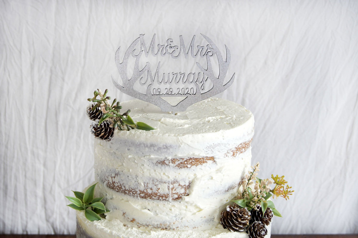 Deer Antler Cake Topper | Custom Wedding Cake Topper Personalized | Mr and Mrs Wedding Cake Topper, Cake Toppers, designLEE Studio, designLEE Studio