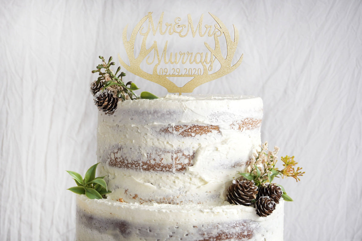 Deer Antler Cake Topper | Custom Wedding Cake Topper Personalized | Mr and Mrs Wedding Cake Topper, Cake Toppers, designLEE Studio, designLEE Studio