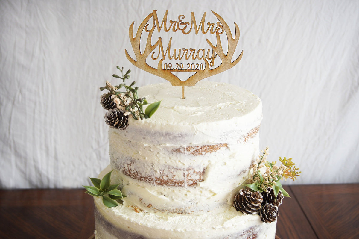 Deer Antler Cake Topper | Custom Wedding Cake Topper Personalized | Mr and Mrs Wedding Cake Topper, Cake Toppers, designLEE Studio, designLEE Studio