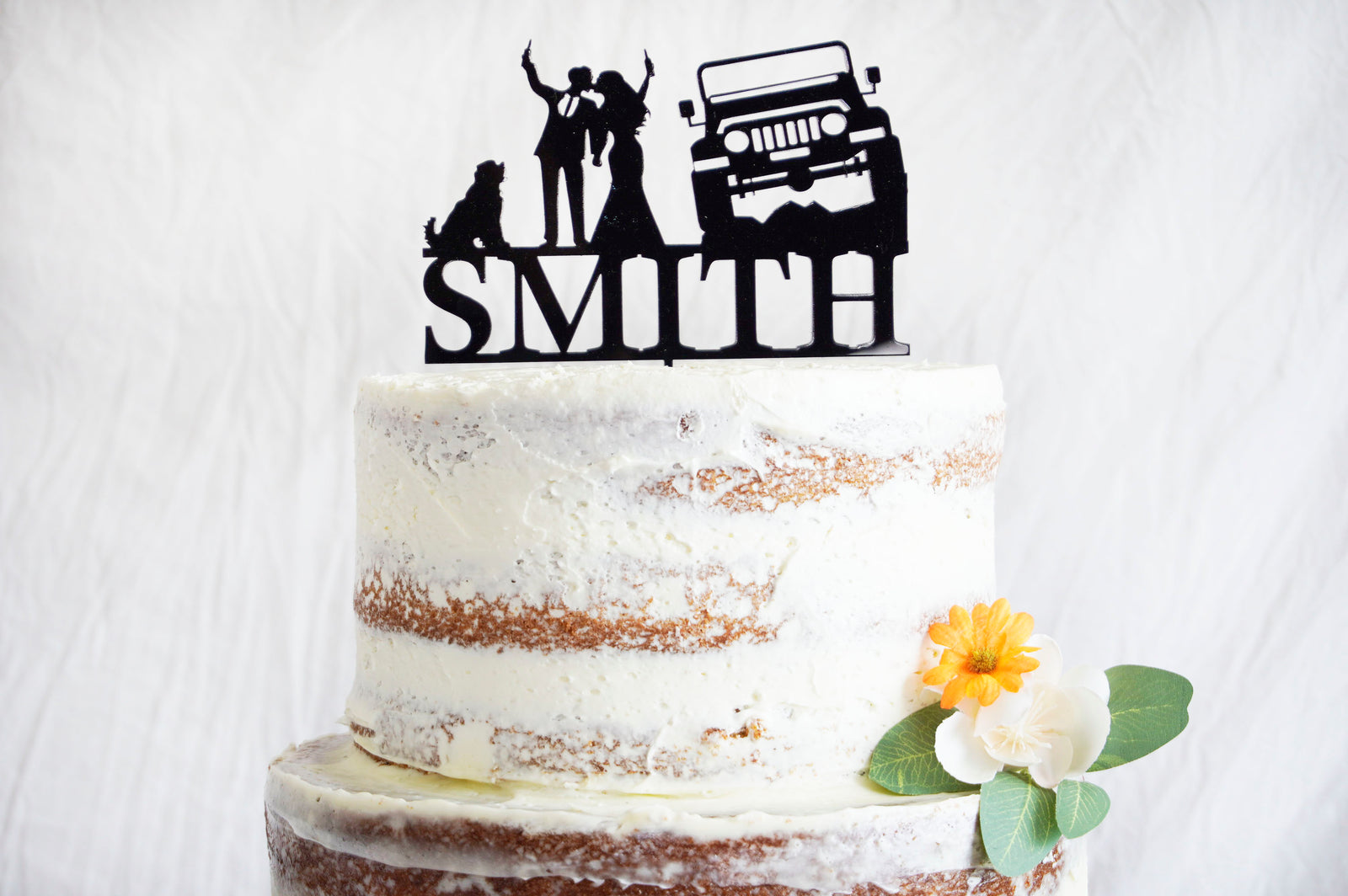 Silhouette Wedding Cake Topper | Bride & Groom Riding in Jeep or Motorcycle | Anniversary/Wedding Gift | Made with Acrylic or Wood, , designLEE Studio, designLEE Studio