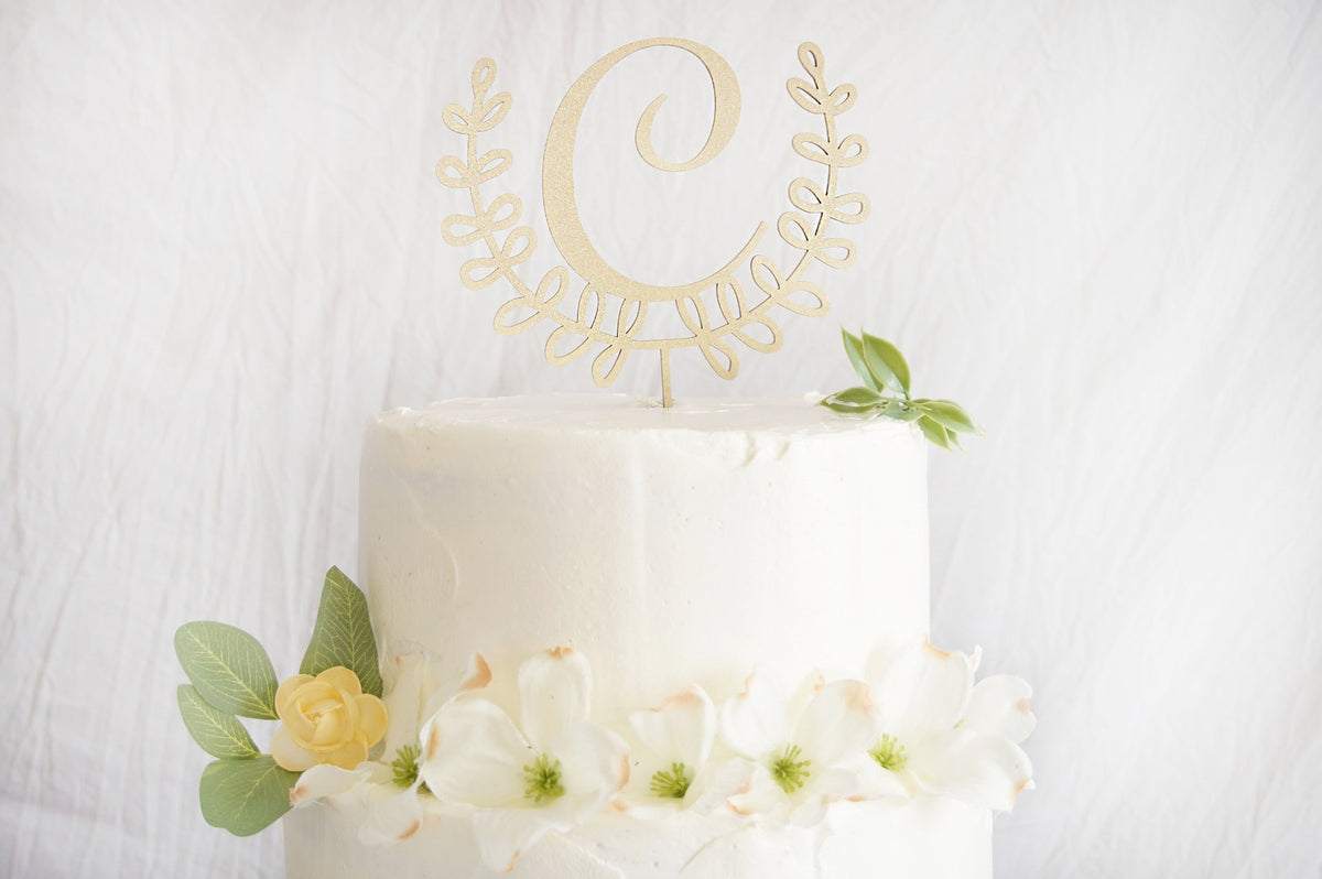 Laurel Wreath Wedding Cake Topper | Custom Cake Topper Personalized | Acrylic or Wood Cake Topper, Cake Toppers, designLEE Studio, designLEE Studio