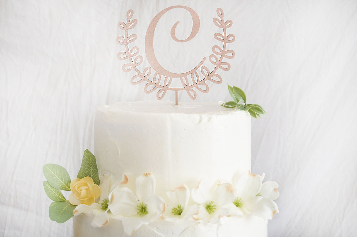 Laurel Wreath Wedding Cake Topper | Custom Cake Topper Personalized | Acrylic or Wood Cake Topper, Cake Toppers, designLEE Studio, designLEE Studio