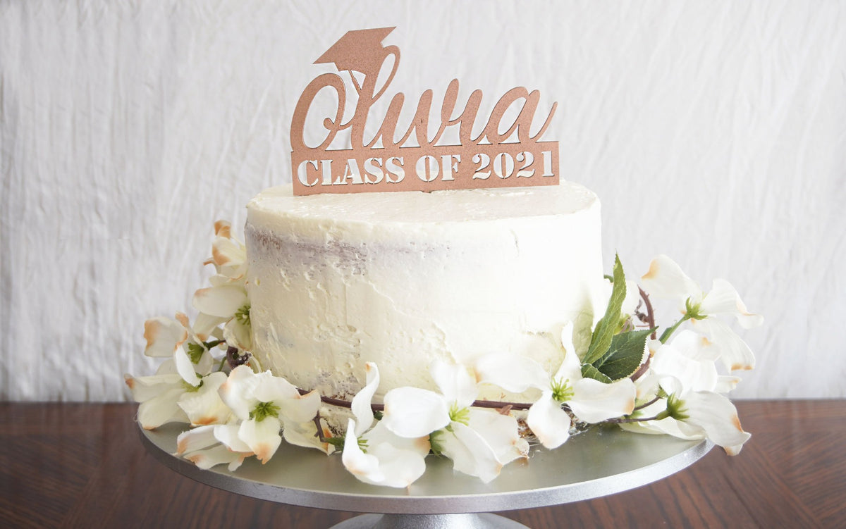 Personalized Graduation Cake Topper | Custom Congrats Class of 2021 Gift | Prom &amp; Graduation Celebration Décor | Wood or Acrylic, Cake Toppers, designLEE Studio, designLEE Studio