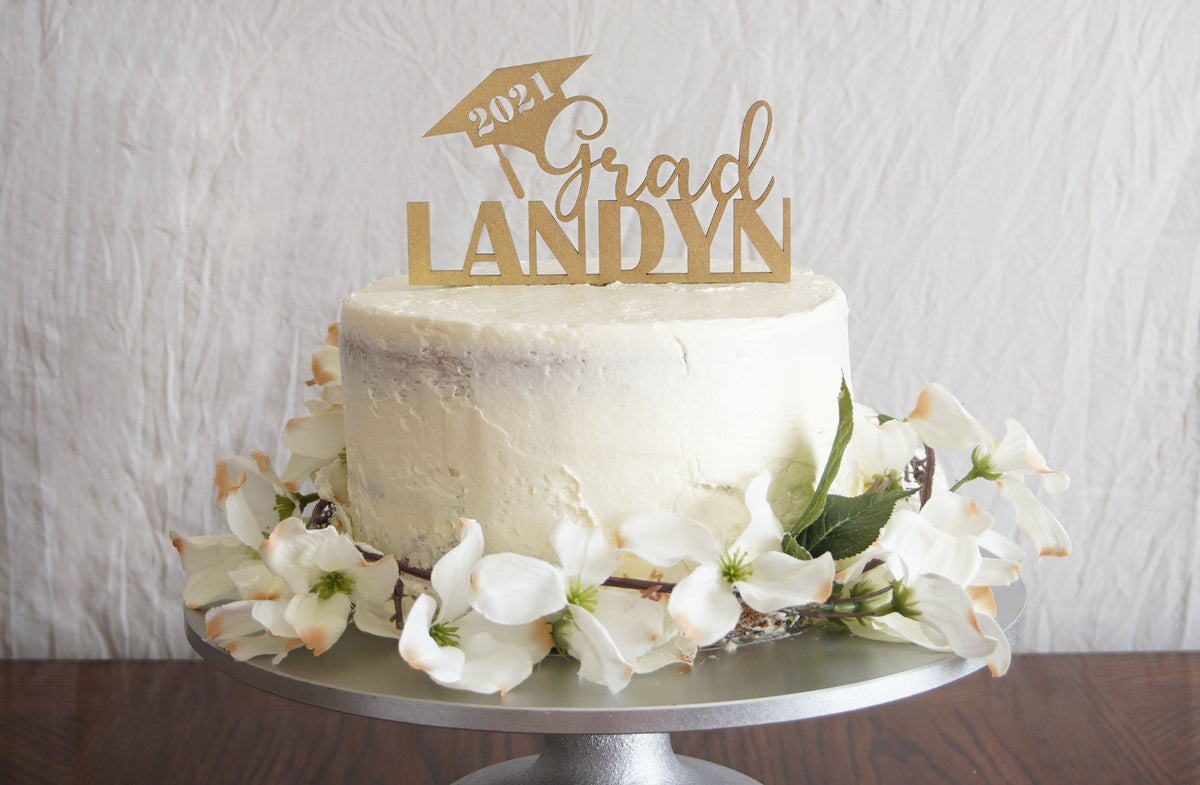 Personalized Graduation Cake Topper | Custom Congrats Class of 2021 Gift | Prom &amp; Graduation Celebration Décor | Wood or Acrylic, Cake Toppers, designLEE Studio, designLEE Studio