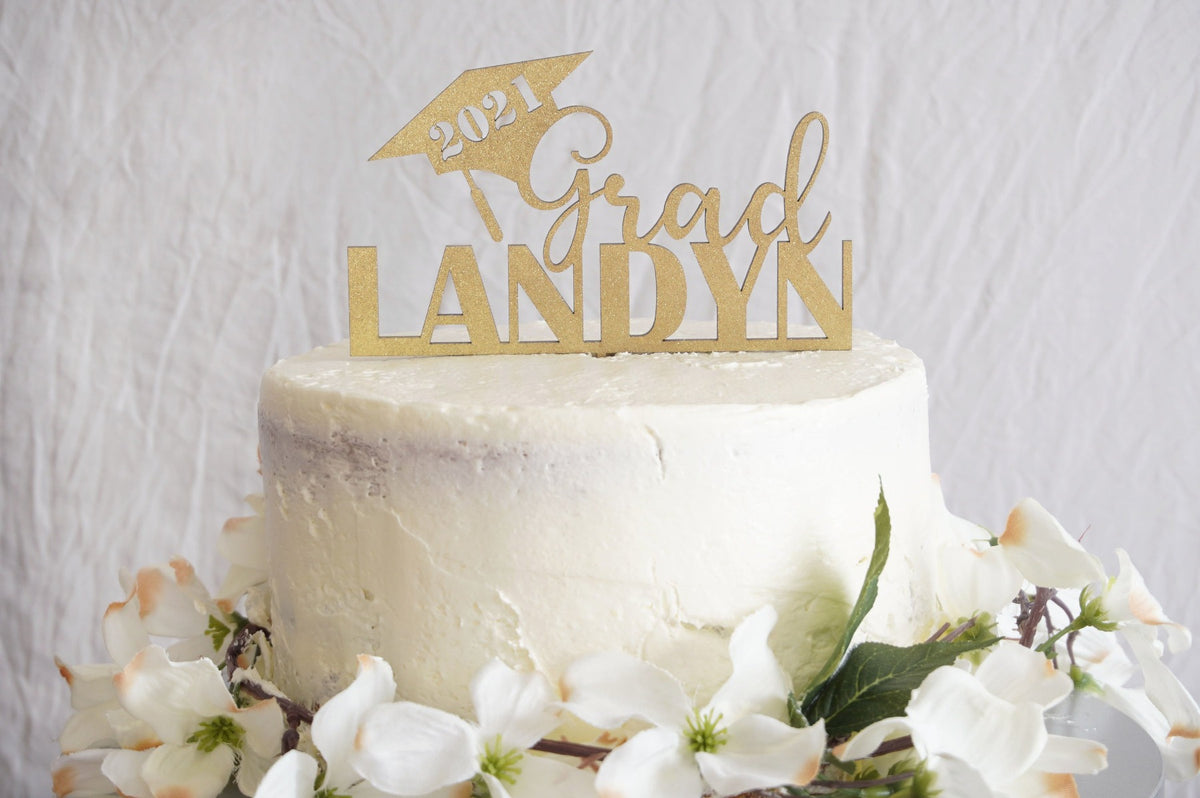 Personalized Graduation Cake Topper | Custom Congrats Class of 2021 Gift | Prom &amp; Graduation Celebration Décor | Wood or Acrylic, Cake Toppers, designLEE Studio, designLEE Studio