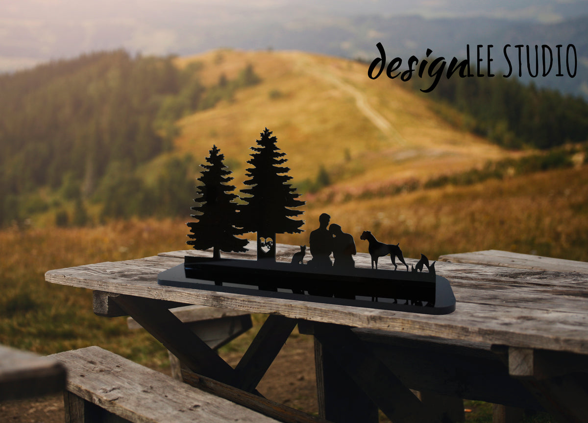 Rustic Silhouette Wedding Cake Topper | Scenic Outdoor Camping Bride &amp; Groom | Custom Cake Topper - designLEE Studio